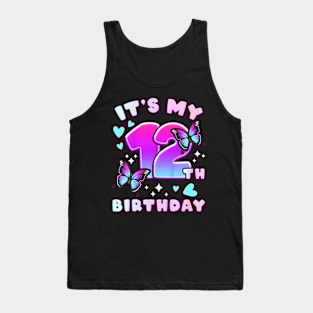 12th Birthday Girl 12 years Butterflies and Number Tank Top